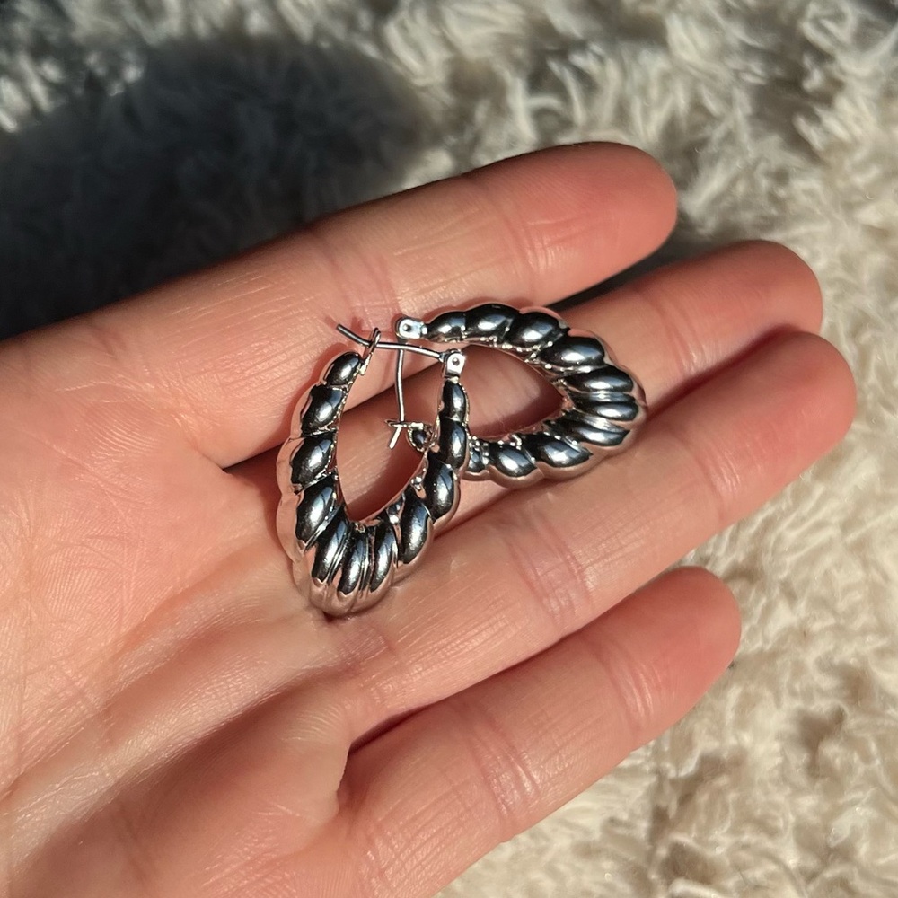 Silver Puffy Hoop Earrings